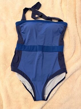 Boden Blue and Navy Colorblock One-Piece Halter Top Swimsuit. New without tags.